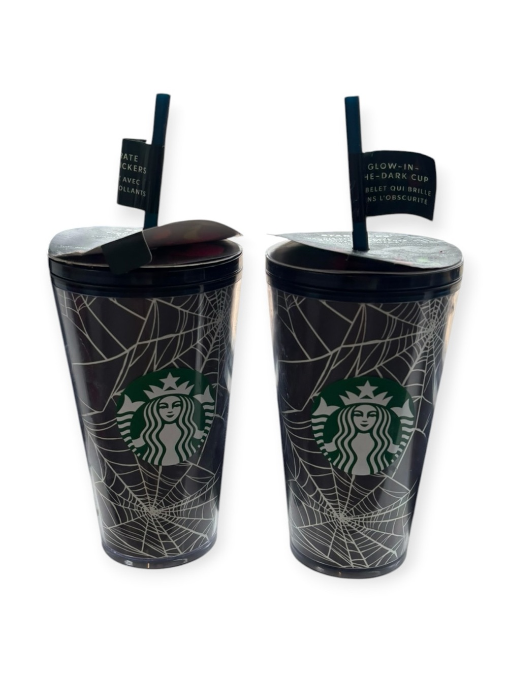 NEW Starbucks Halloween 2021 Glow in the Dark Spider Web Cup 16oz Set